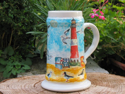 bicchiere in ceramica decorato a decoupage il mare il faro angelapercaso