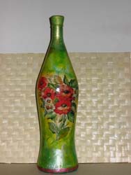 bottiglia in vetro di vino decorata con fiori primaverili decoupage bottiglia succo di frutta decorazione girasoli  decoupage angelapercaso