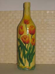 bottiglia succo di frutta decorazione tulipani  decoupage angelapercaso