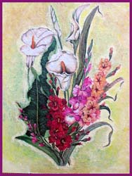 quadro mazzo di fiori su tela quadro con malta screpolante e decoupage